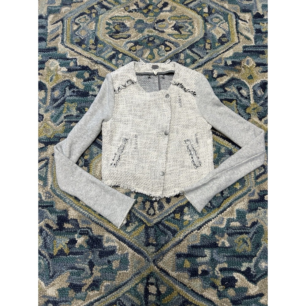 We The Free Free People Women's Size 0 Gray Raw Edge Cropped Sweater Jacket